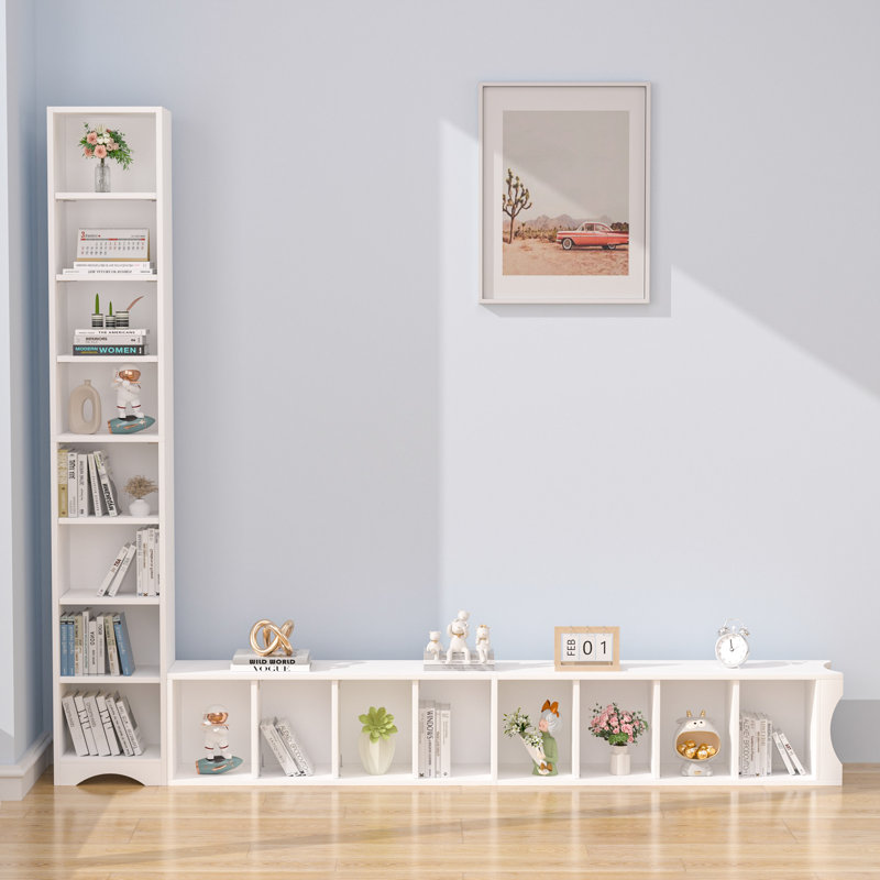 Melgarejo 71 Inches Tall Narrow Bookcase 8 Tier Wood Bookshelf Minimalist Corner Bookcase With Adjustable Shelves Slim Media Tower Rack For Home